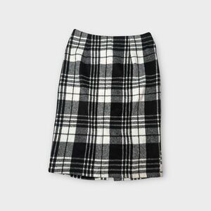 EUC High Waisted Wool Blend Plaid Black and White Pencil Skirt | XS